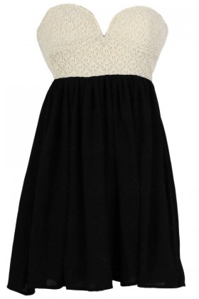 Sonya Flirty Lace and Chiffon Dress in Ivory/Black